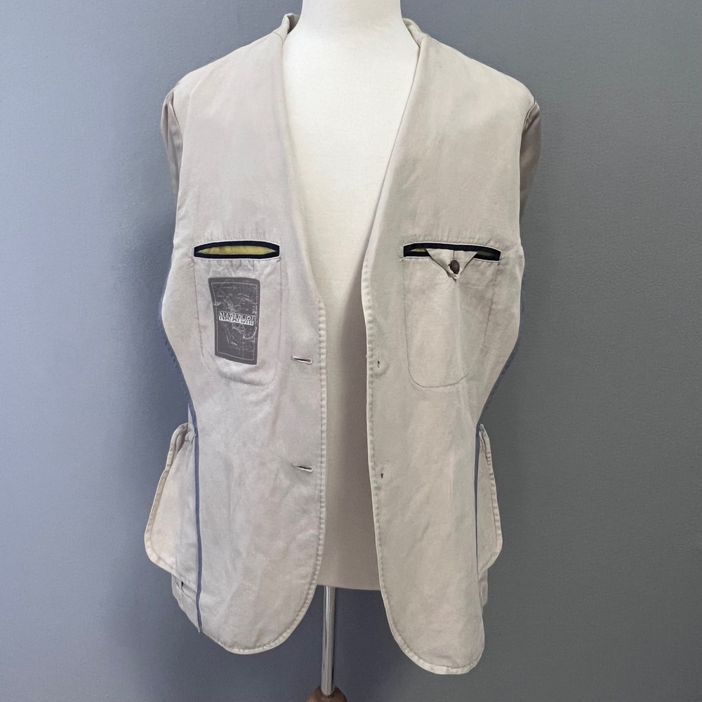 Napapijri Blazer Mens XL Beige Linen Blend Unstructured Herringbone Neutral - Picture 3 of 16